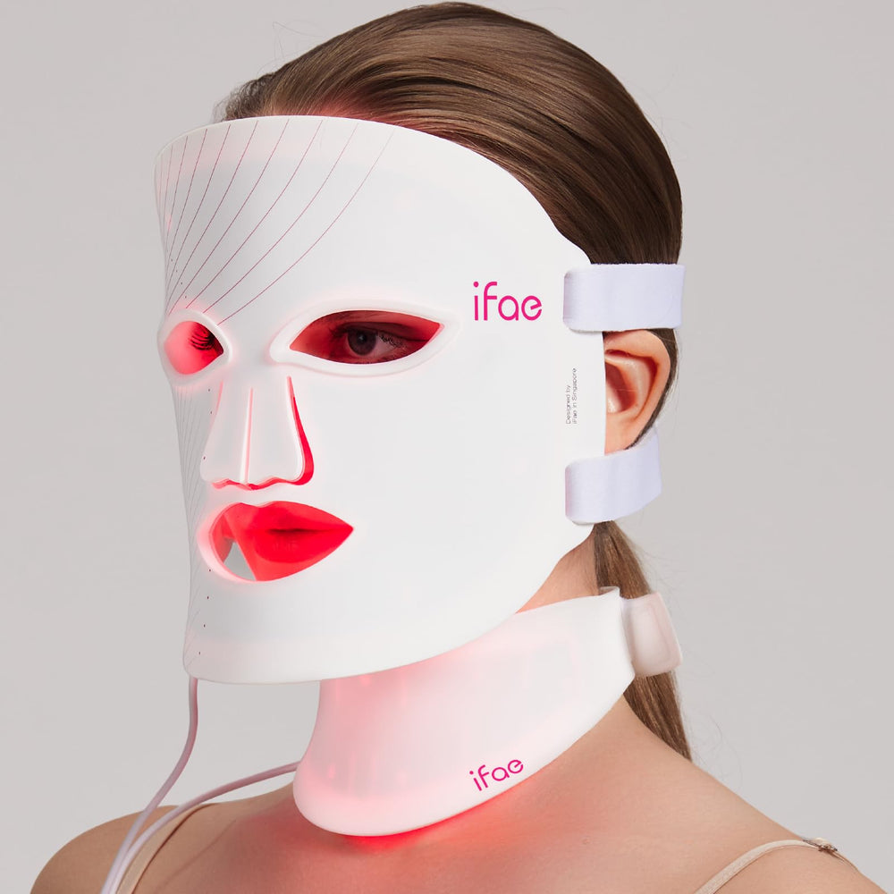 Aesthifae red light mask showing 7 colors and NIR for home use.