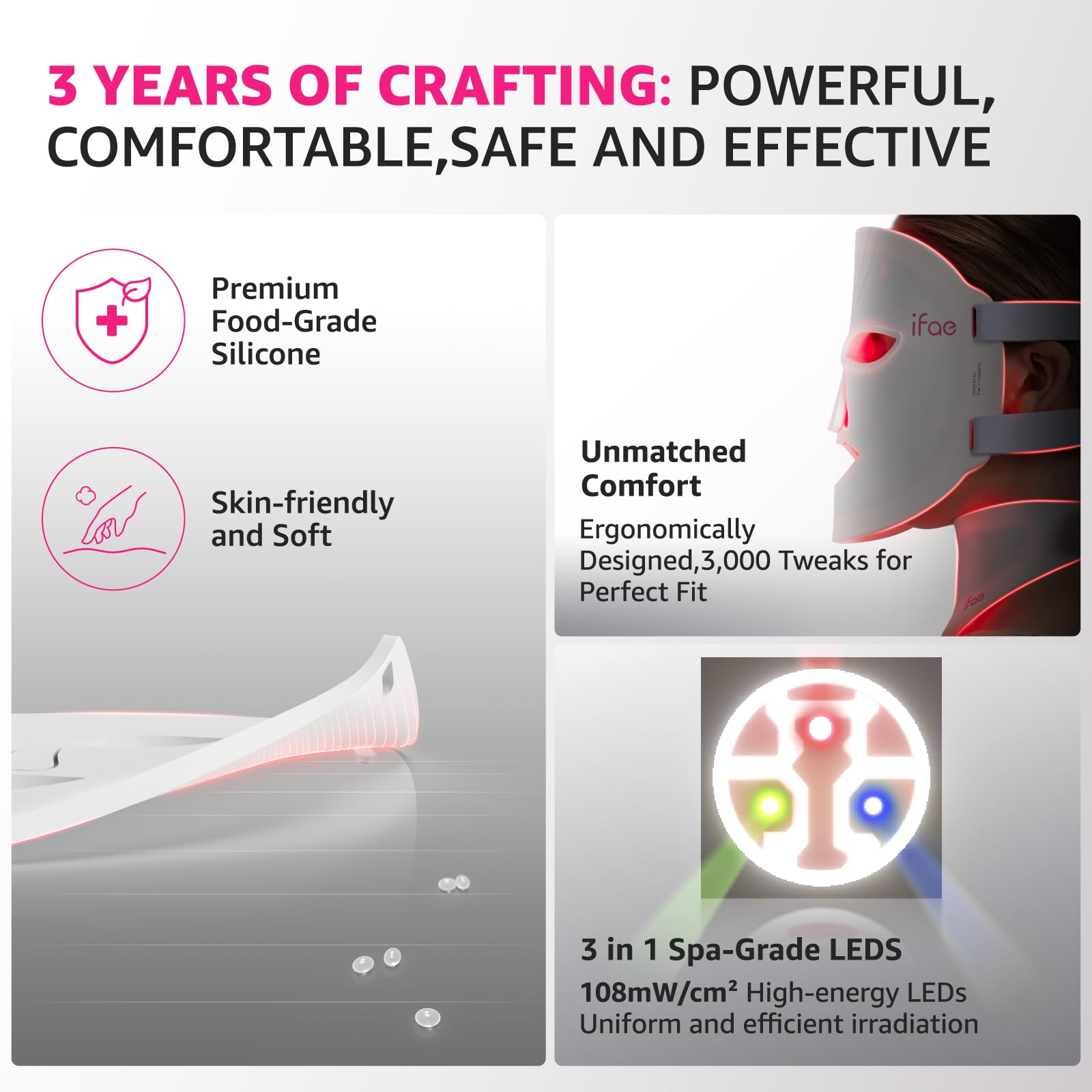 Aesthifae ergonomic silicone fit contouring to the face.