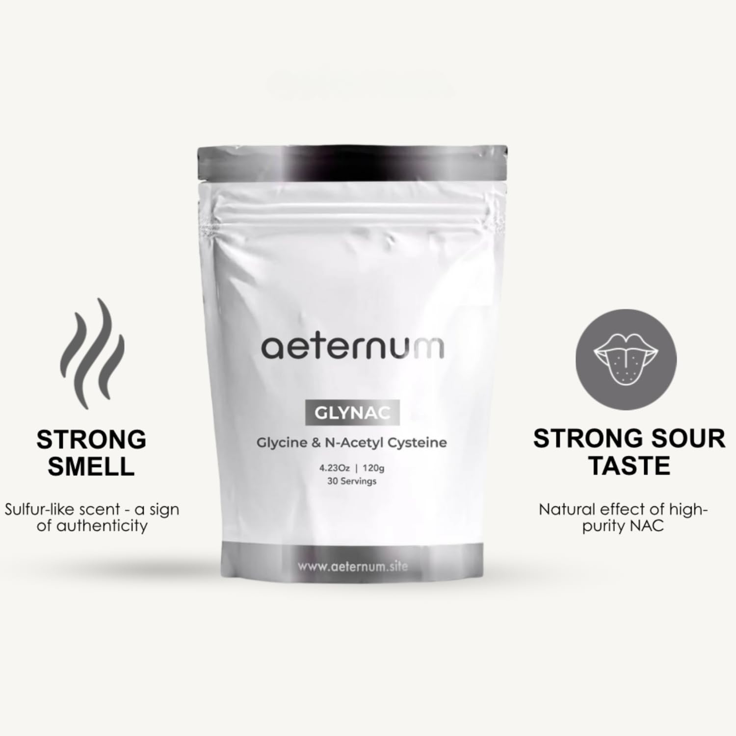Aeternum GlyNAC powder suggests energy and mitochondrial support
