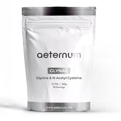 Aeternum GlyNAC powder tub front emphasizing purity and quality