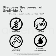 Aeternum Urolithin A bottle back shows ingredients for transparency and safety.