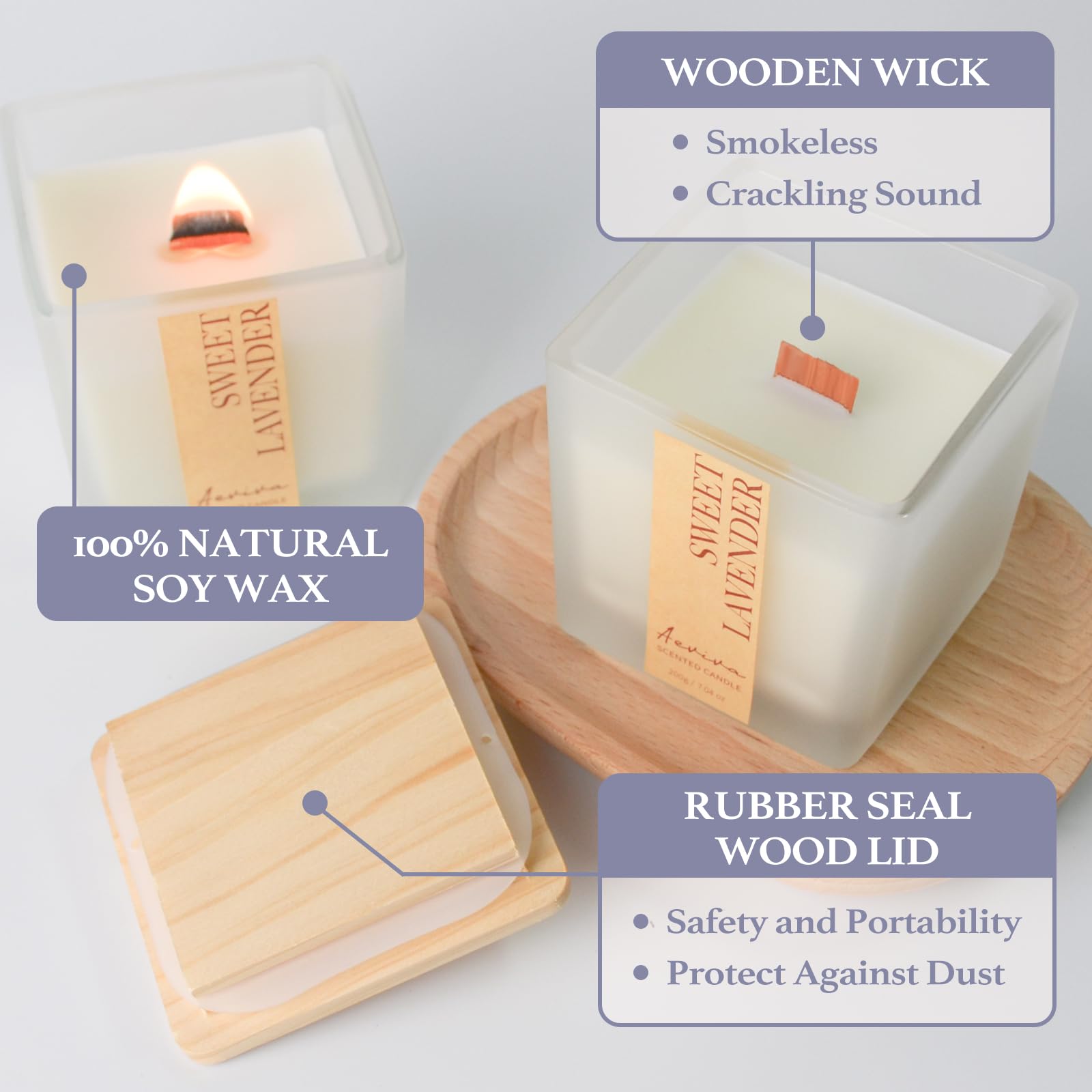 Aeviva Lavender Candle burns softly, creating a tranquil room mood.