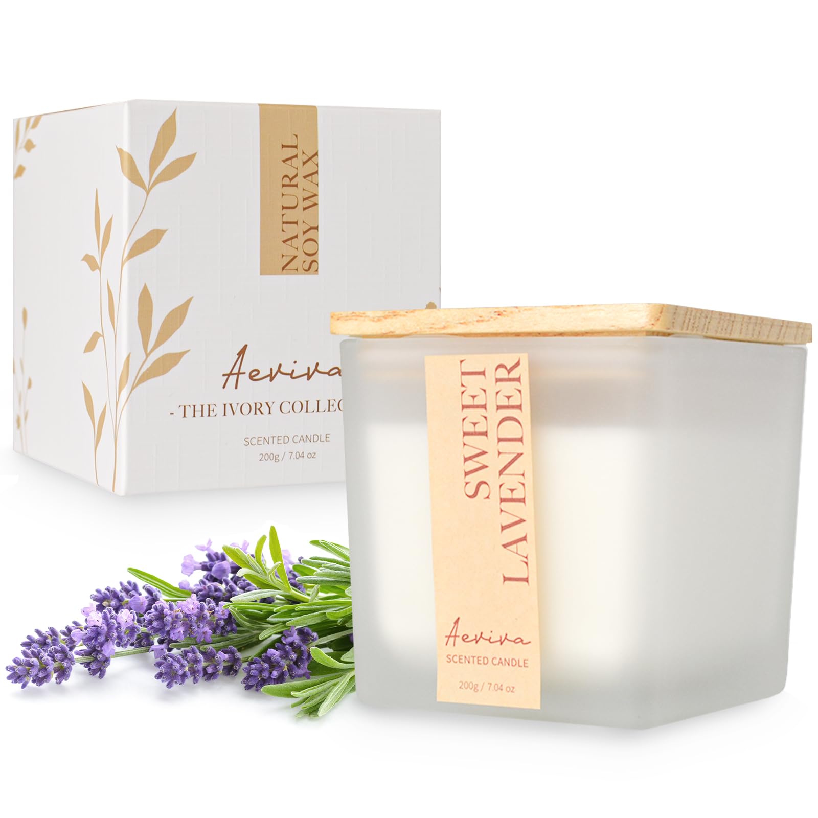 Aeviva Lavender Candle closeup glow enhances calm evenings.