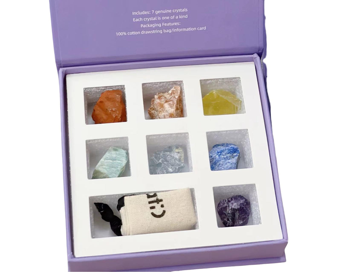 AFATI Rainbow Crystal Stones Set displays rainbow hues for chakra balance and inner calm.