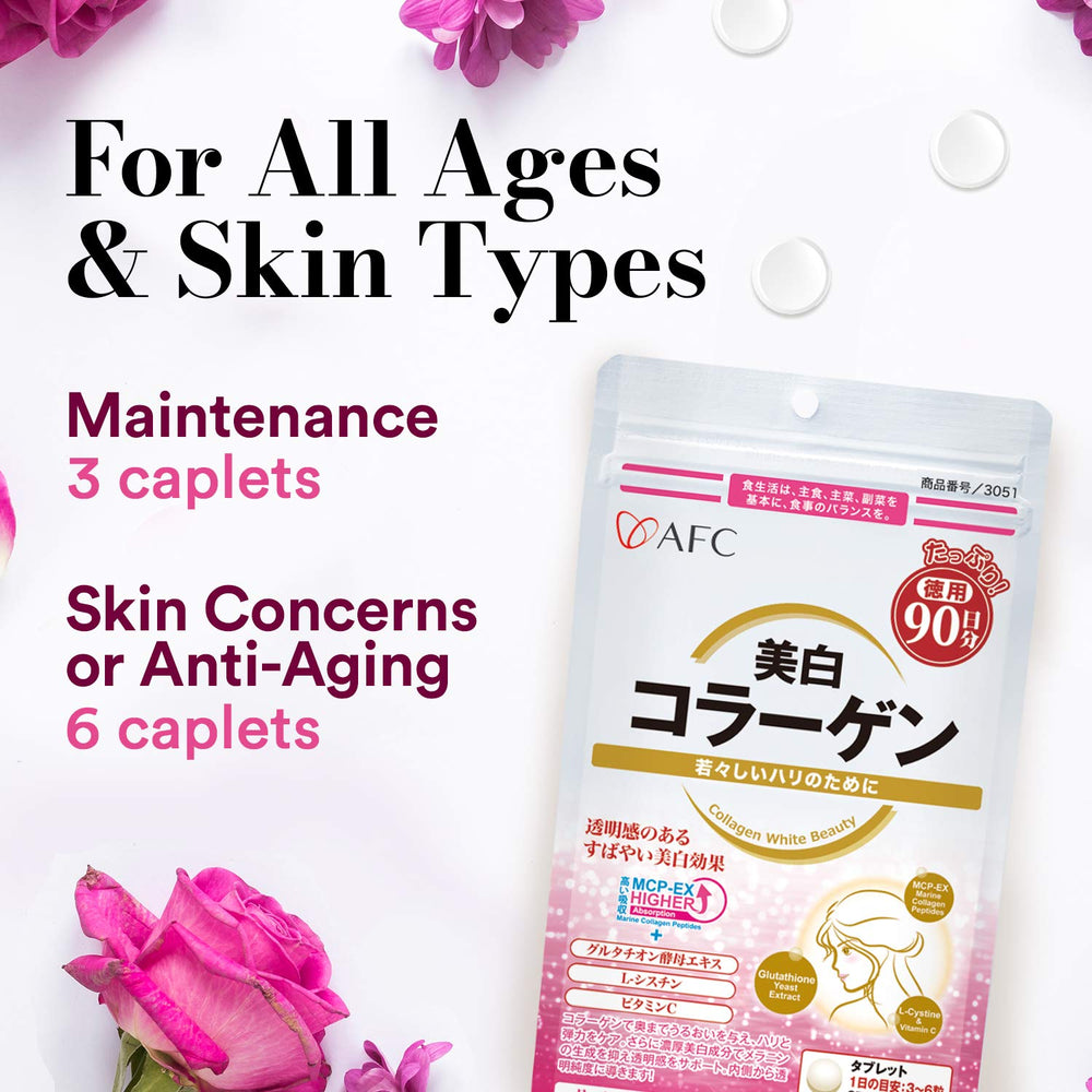 AFC Japan Collagen White Beauty 90-day supply visual emphasizing value and consistency
