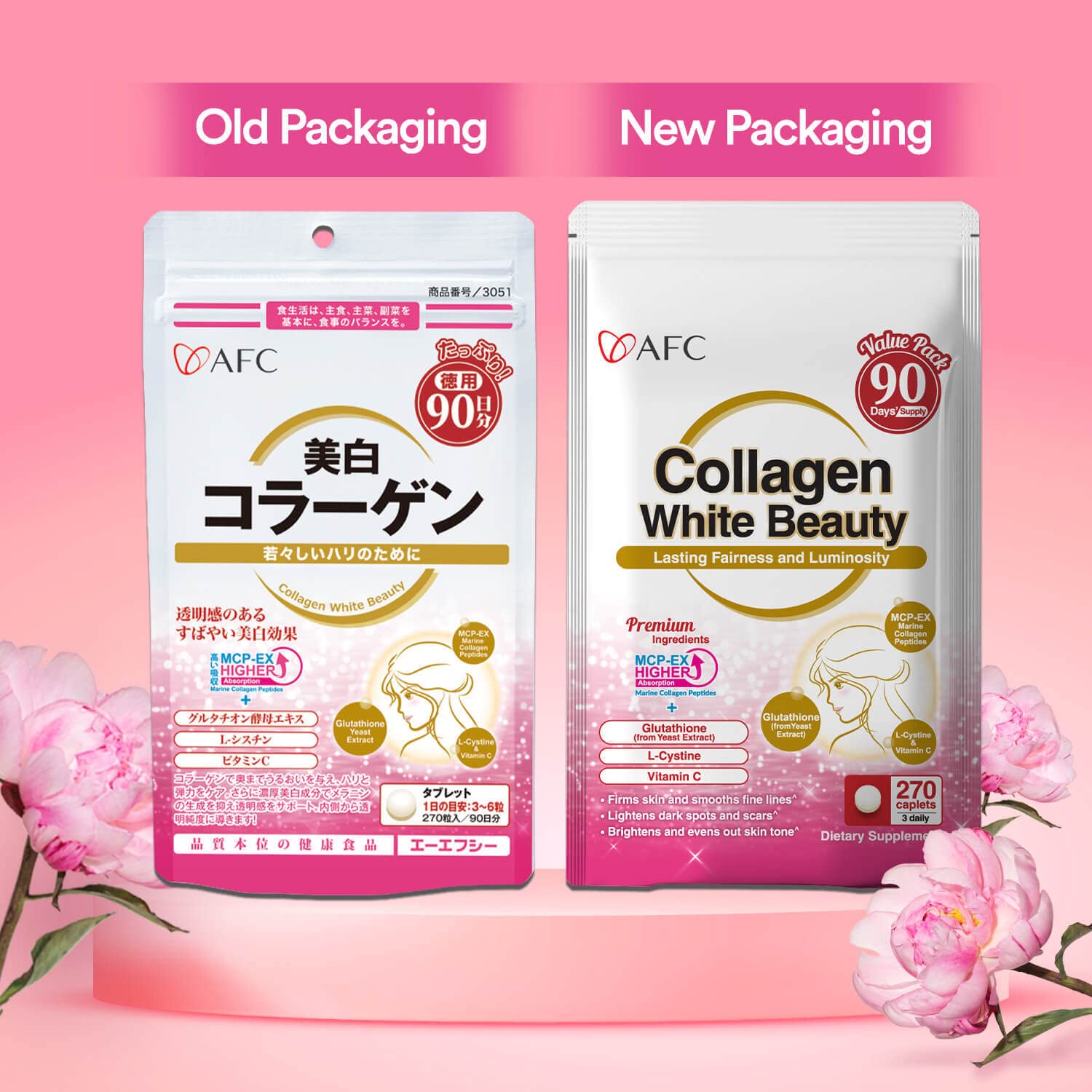 AFC Japan Collagen White Beauty close-up showing skin radiance concept