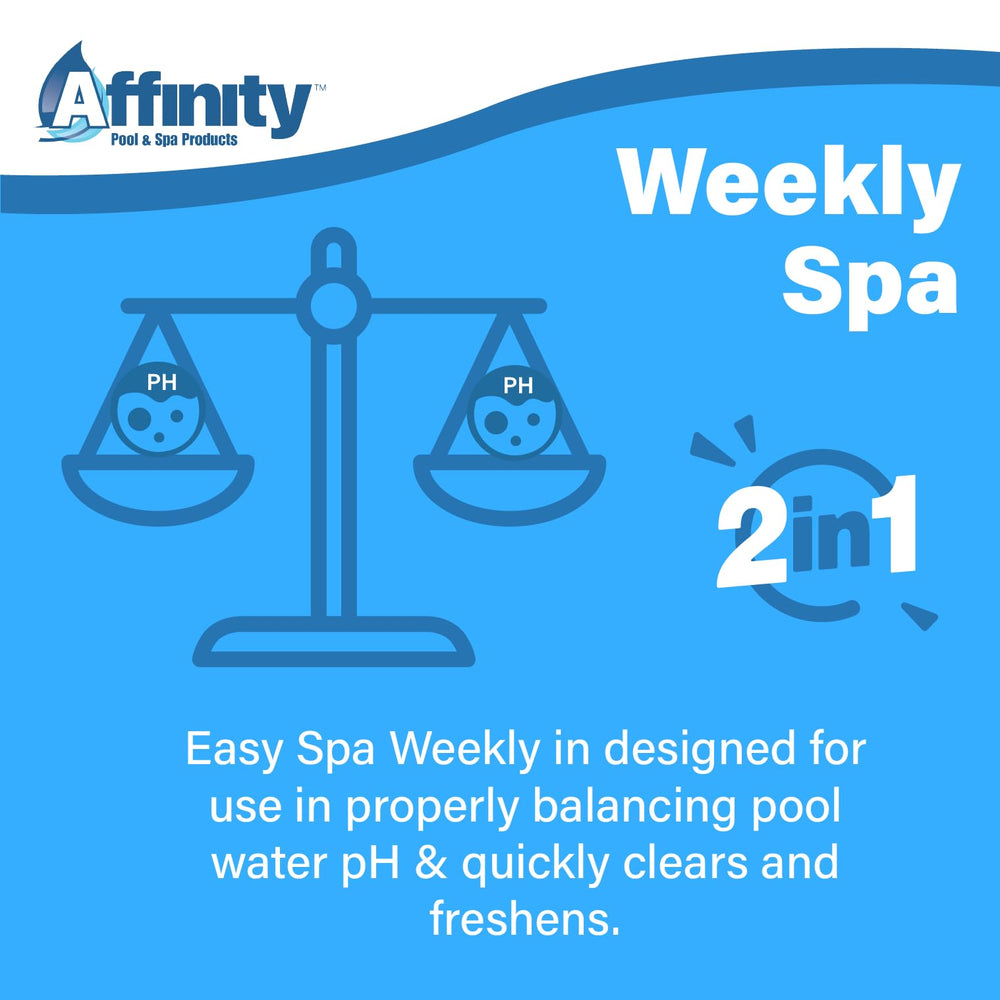 Affinity Spa Weekly Ultra clarifier-action visual highlights cloudiness reduction for clearer spa water.