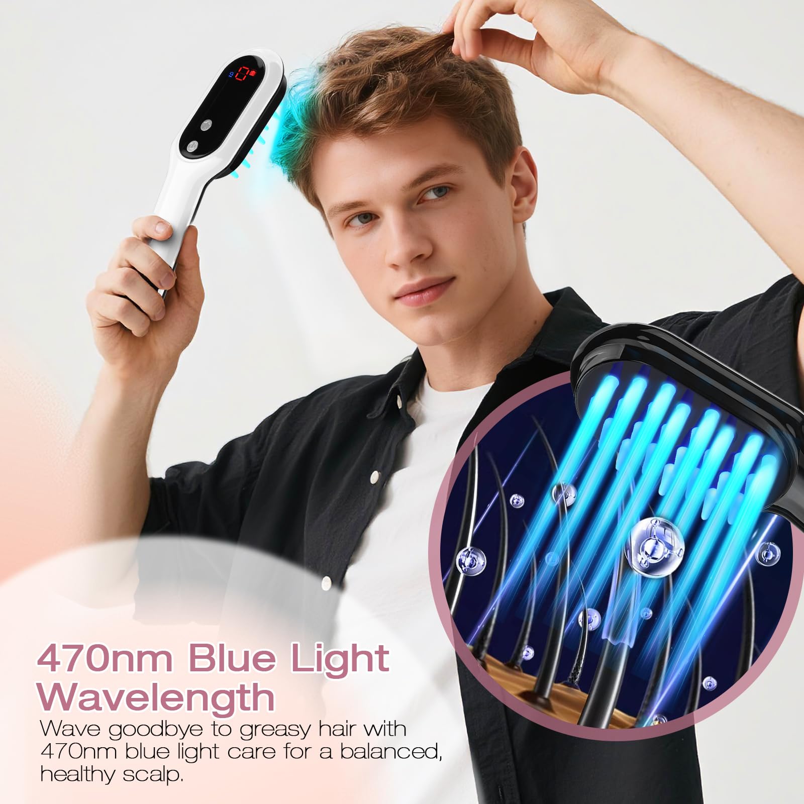 AFFLAT 3-in-1 comb red-light therapy provides targeted scalp support.