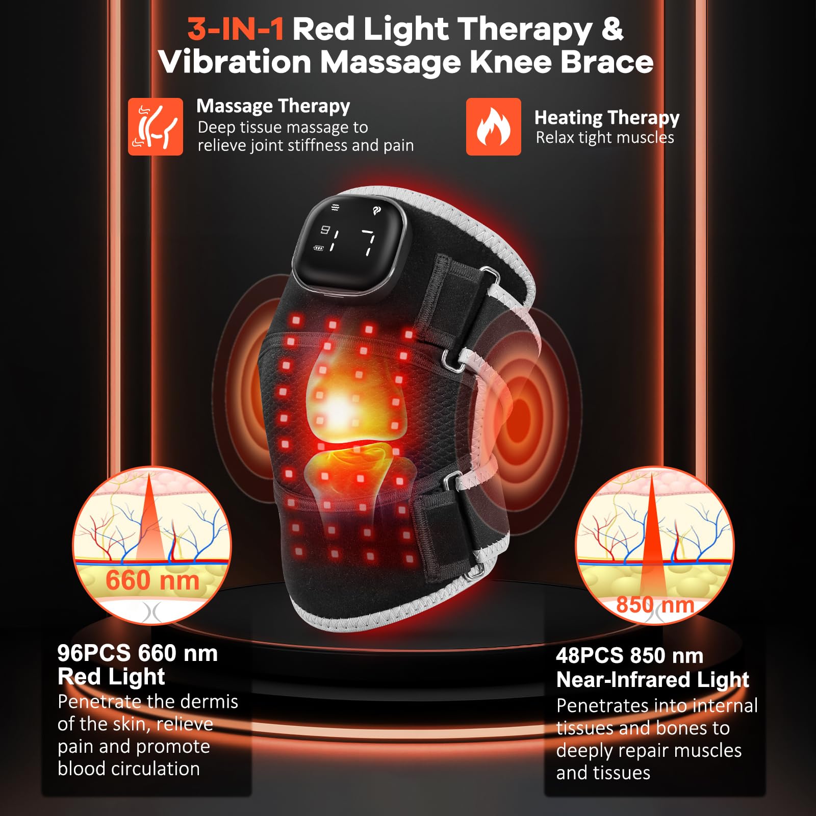 AFFLAT knee brace rechargeable battery enables wireless use on the go.
