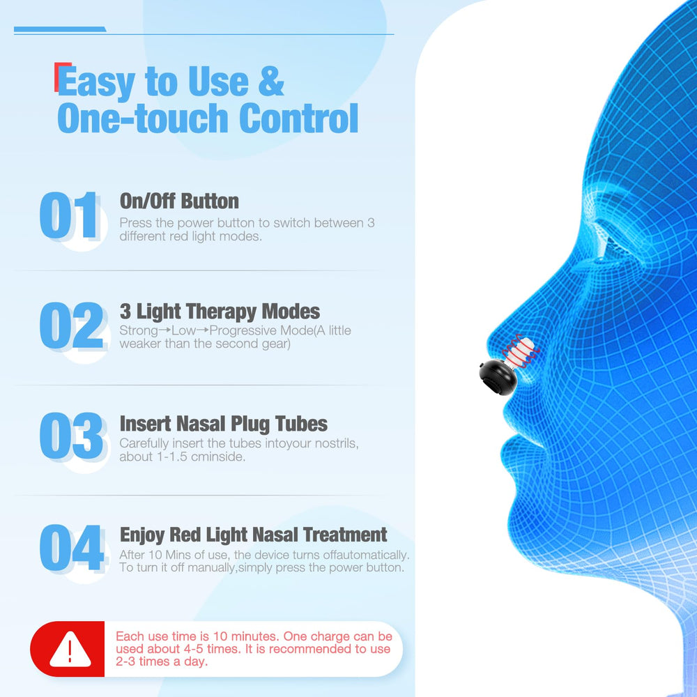 AFFLAT in-use nasal therapy demonstrates gentle light on the nose area