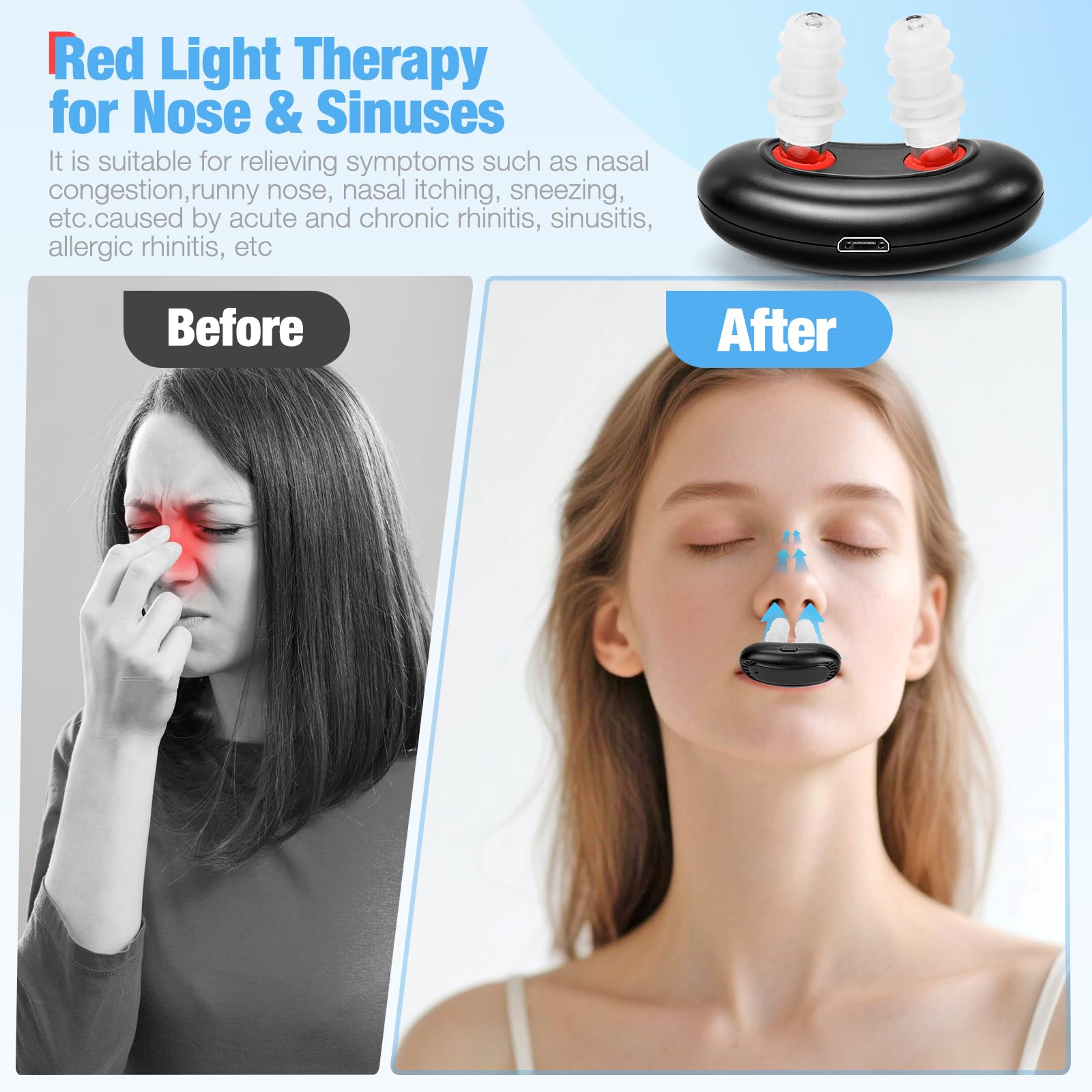 AFFLAT red light nasal therapy device compact side view for travel use