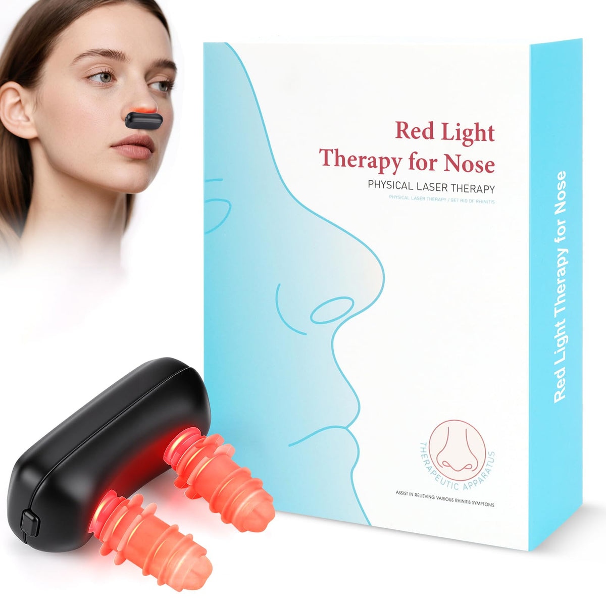 AFFLAT Upgraded Red Light Nasal Therapy Device, front view, supports nasal comfort with targeted therapy.
