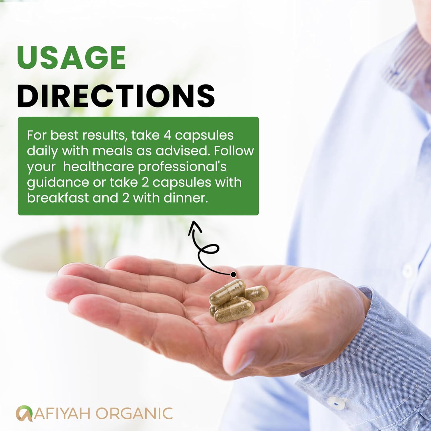 Afiyah Organic Costus Igneus capsules USA-made seal on packaging.