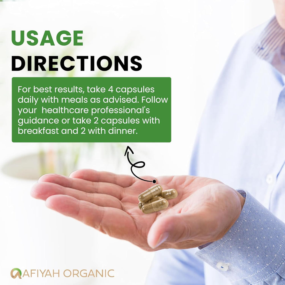 Afiyah Organic Costus Igneus capsules USA-made seal on packaging.