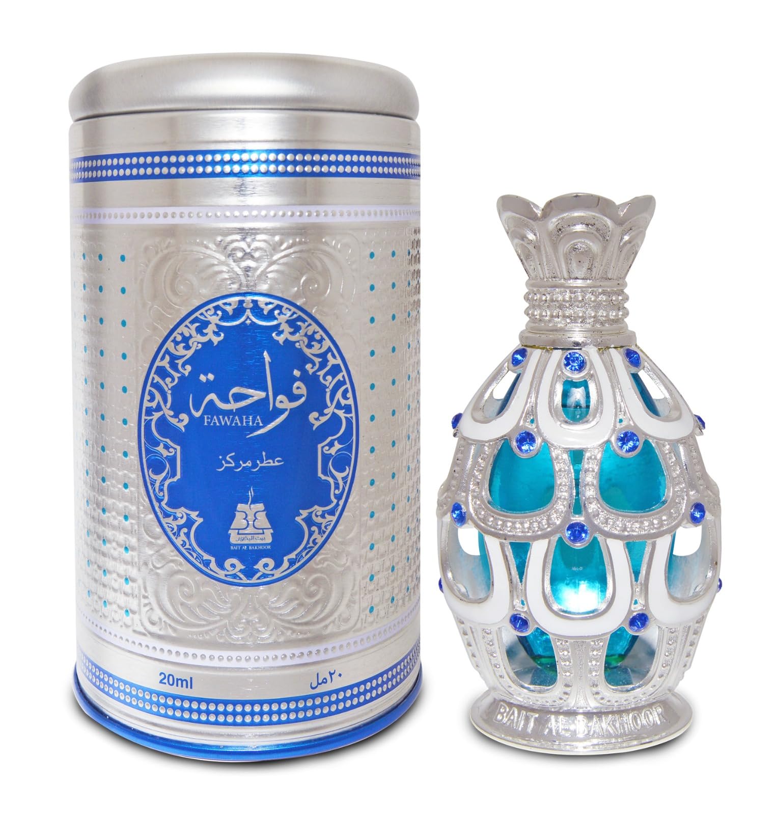 Afnan Bait Al Bakhoor Fawaha bottle closeup, highlighting warm woody notes