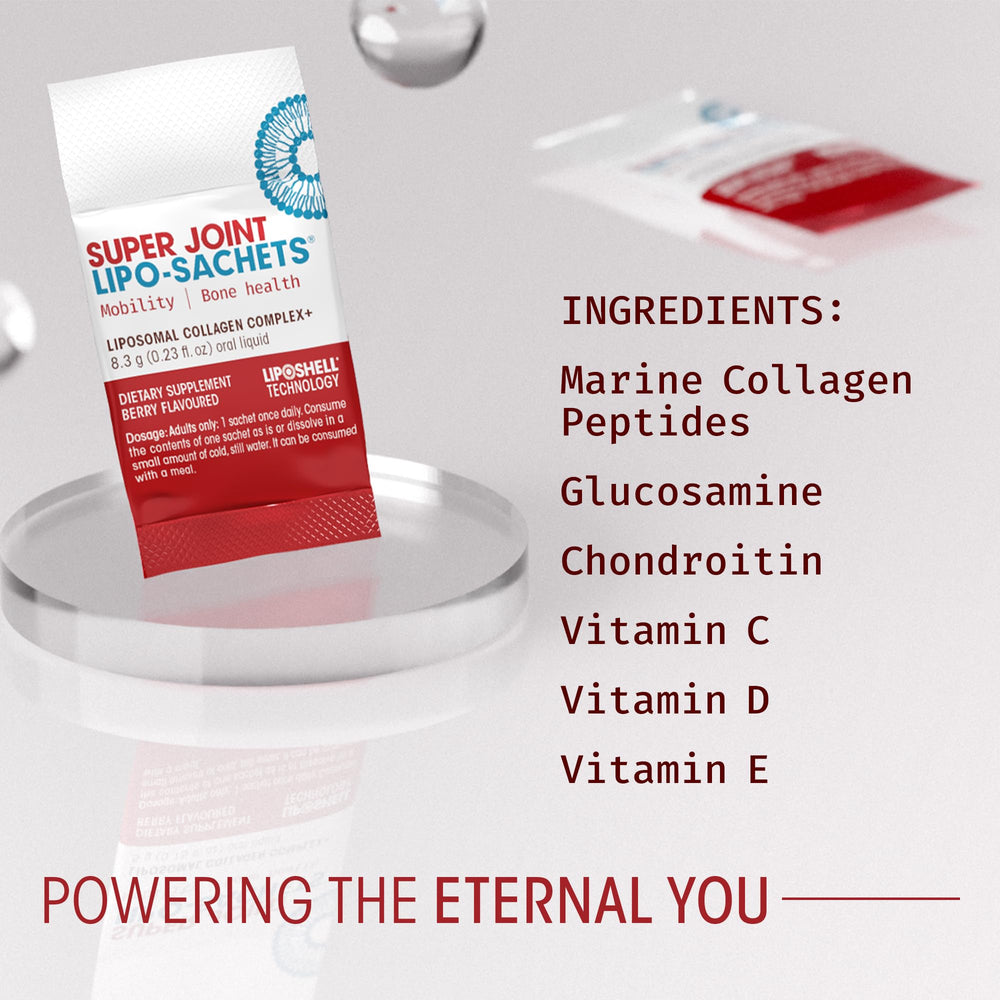 AFT Pharmaceuticals Super Joint Lipo-Sachets ingredients highlight glucosamine and chondroitin.