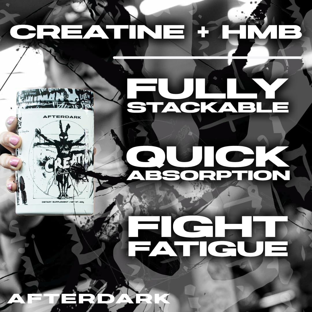 AfterDark Creation Creatine Powder packaging highlighting serving size and 21 servings
