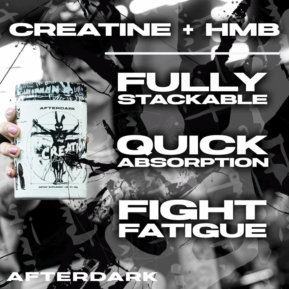 AfterDark Creation Creatine Powder packaging highlighting serving size and 21 servings