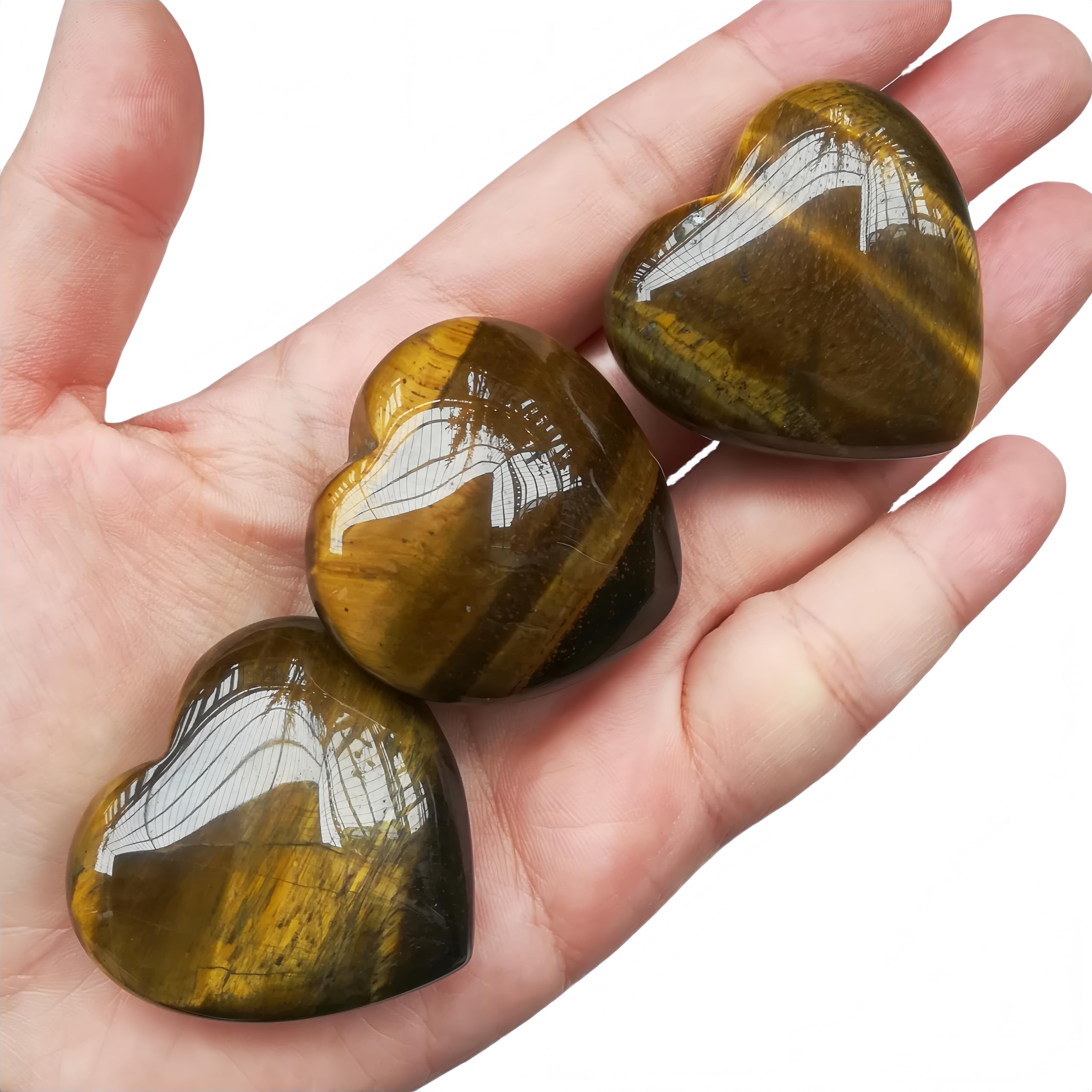 Afucats carved tiger's eye heart stone with a glossy surface for meditation and decor.