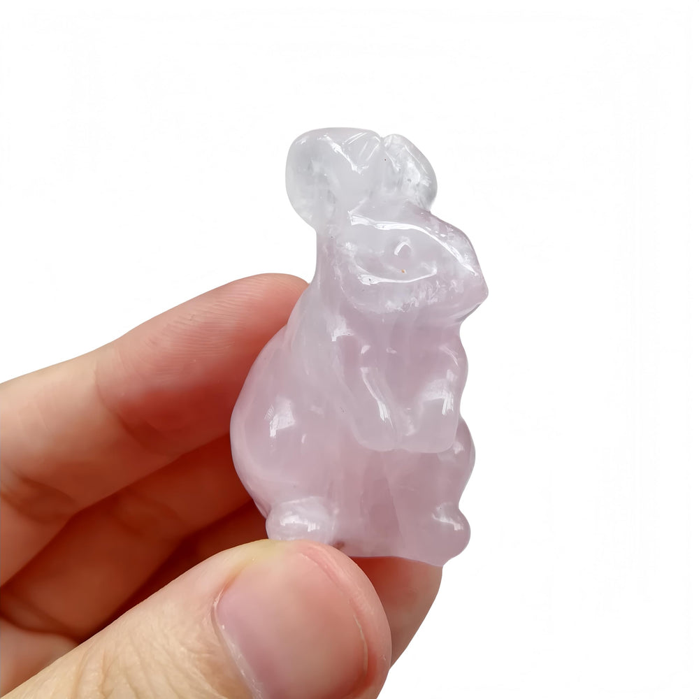 Afucats rose quartz rabbit in garden spotlight for subtle sparkle