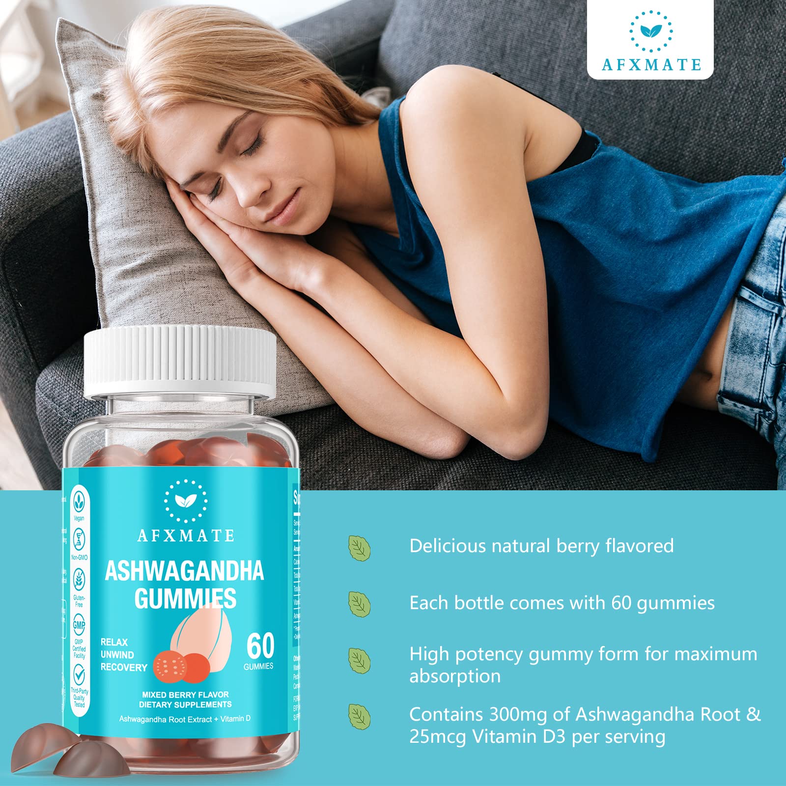 AFXMATE Ashwagandha Gummies berry texture with vibrant color