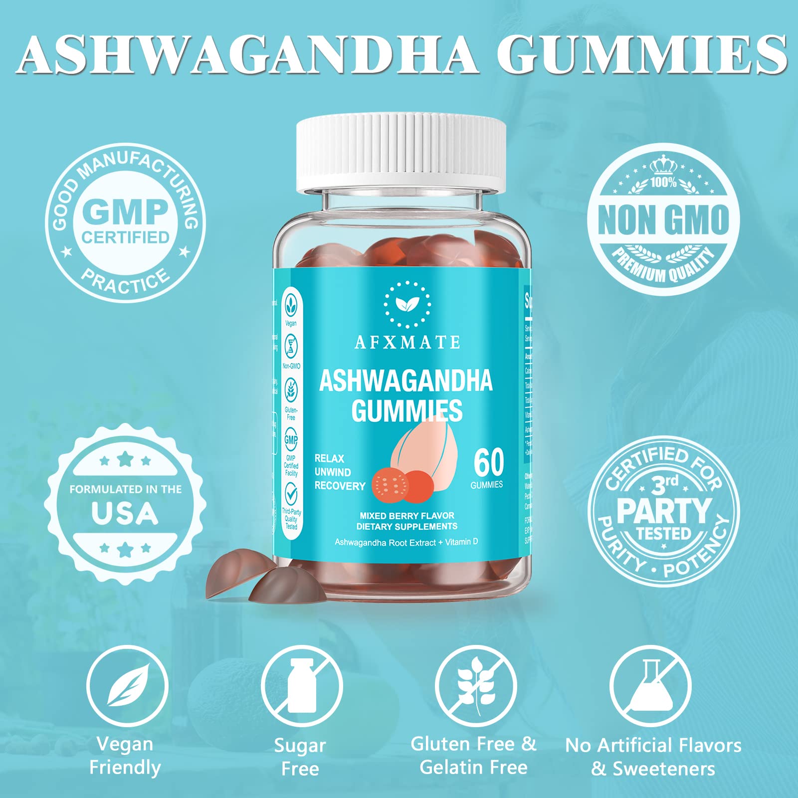 AFXMATE gummies closeup displaying chewy berry bite