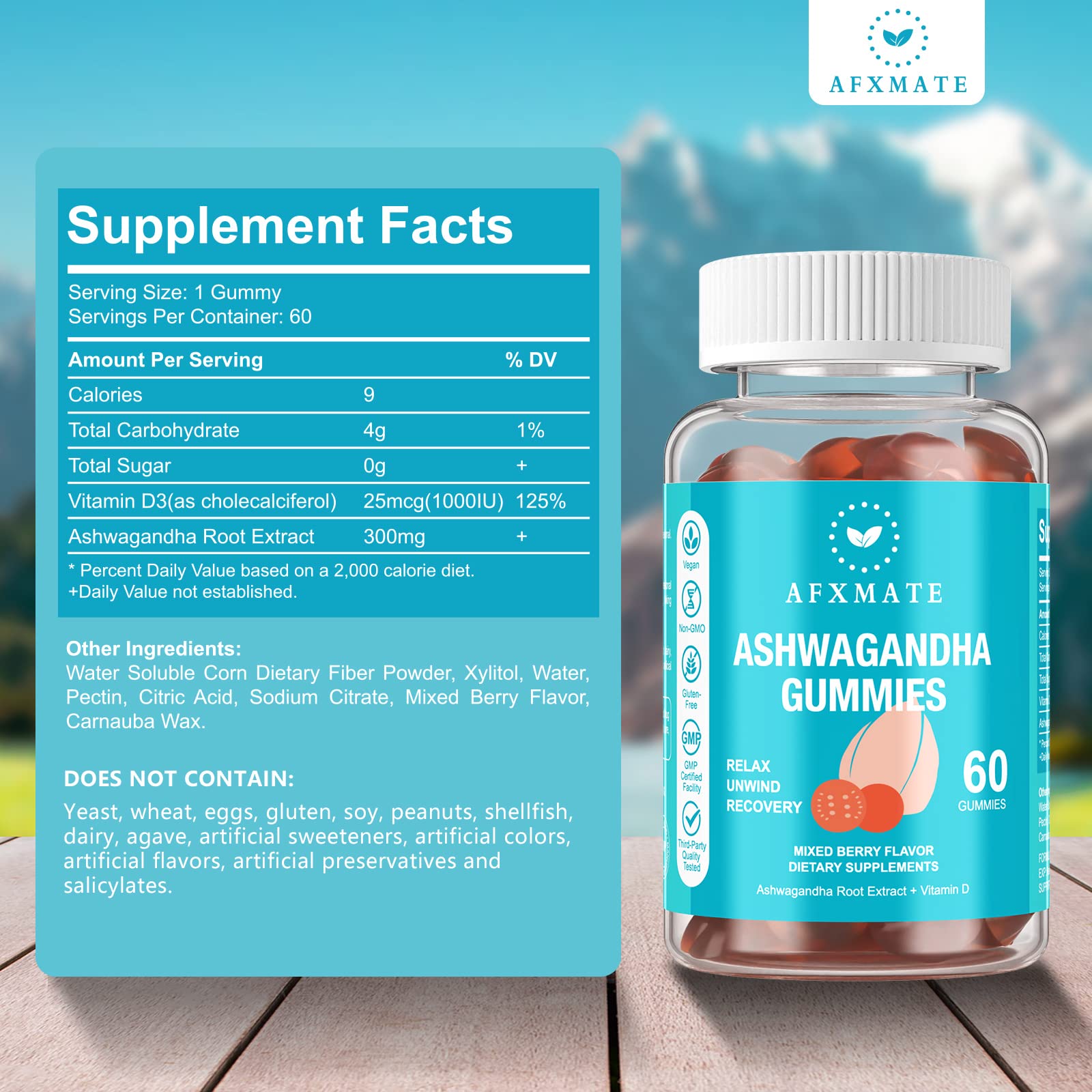 AFXMATE travel pack for on-the-go Ashwagandha and Vitamin D gummies