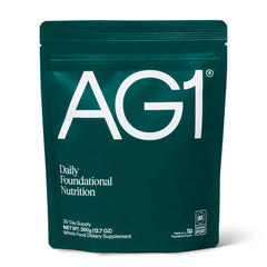 AG1 greens powder refill pouch with daily nutrient coverage and gut support.
