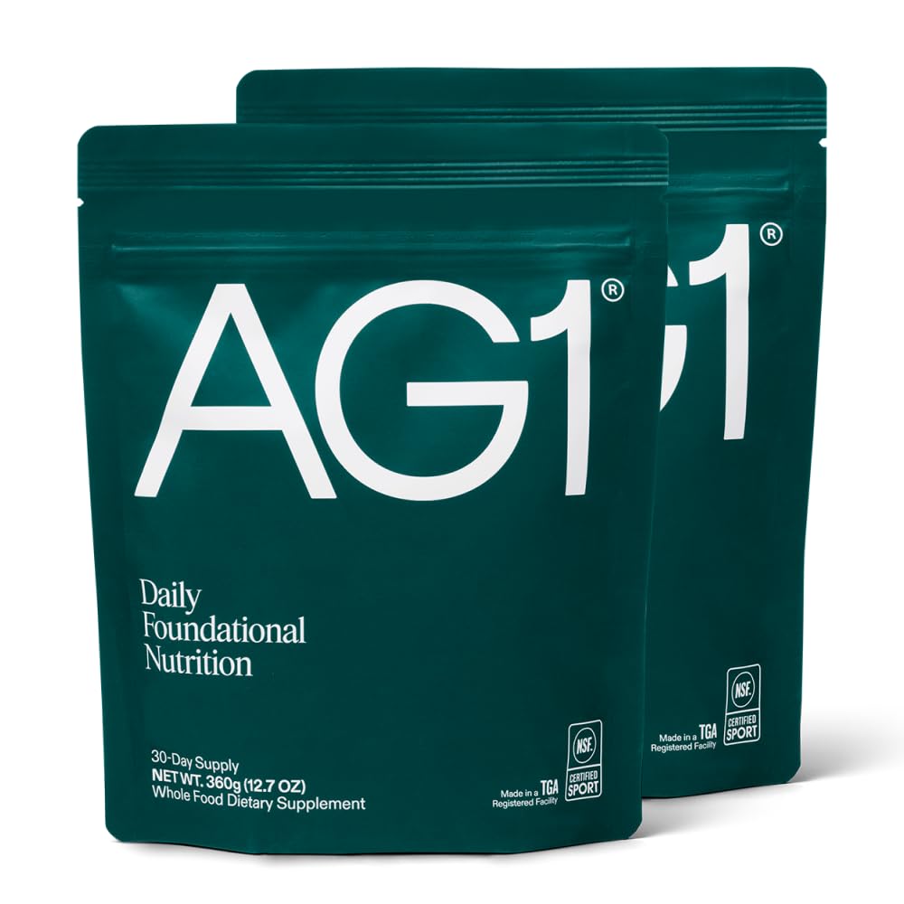 AG1 greens powder tub front label highlights daily nutrition benefits