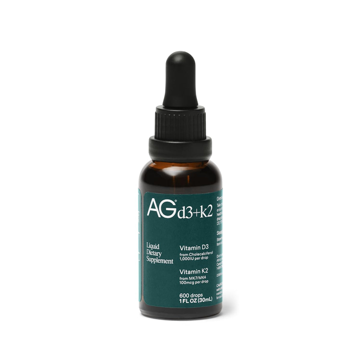 AG1 Vitamin D3+K2 drops bottle shown for bone and immune health support.
