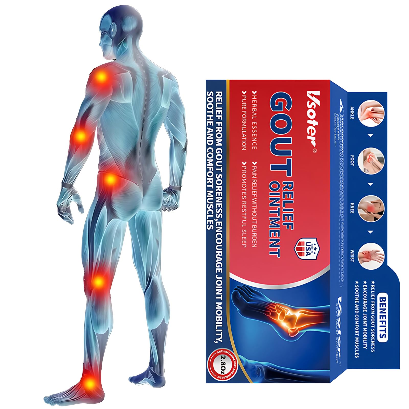 AGANIYSI VSOTER knee massage closeup highlights quick-absorbing, non-greasy feel.