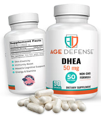 Age Defense DHEA capsules bottle image highlighting energy support.