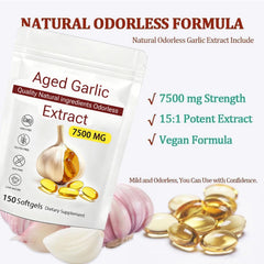Aged Garlic Extract softgels closeup shows a gentle, odor-reduced capsule suitable for daily use.