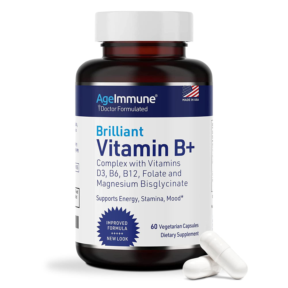AgeImmune capsules on white background highlight methylcobalamin B12 use.