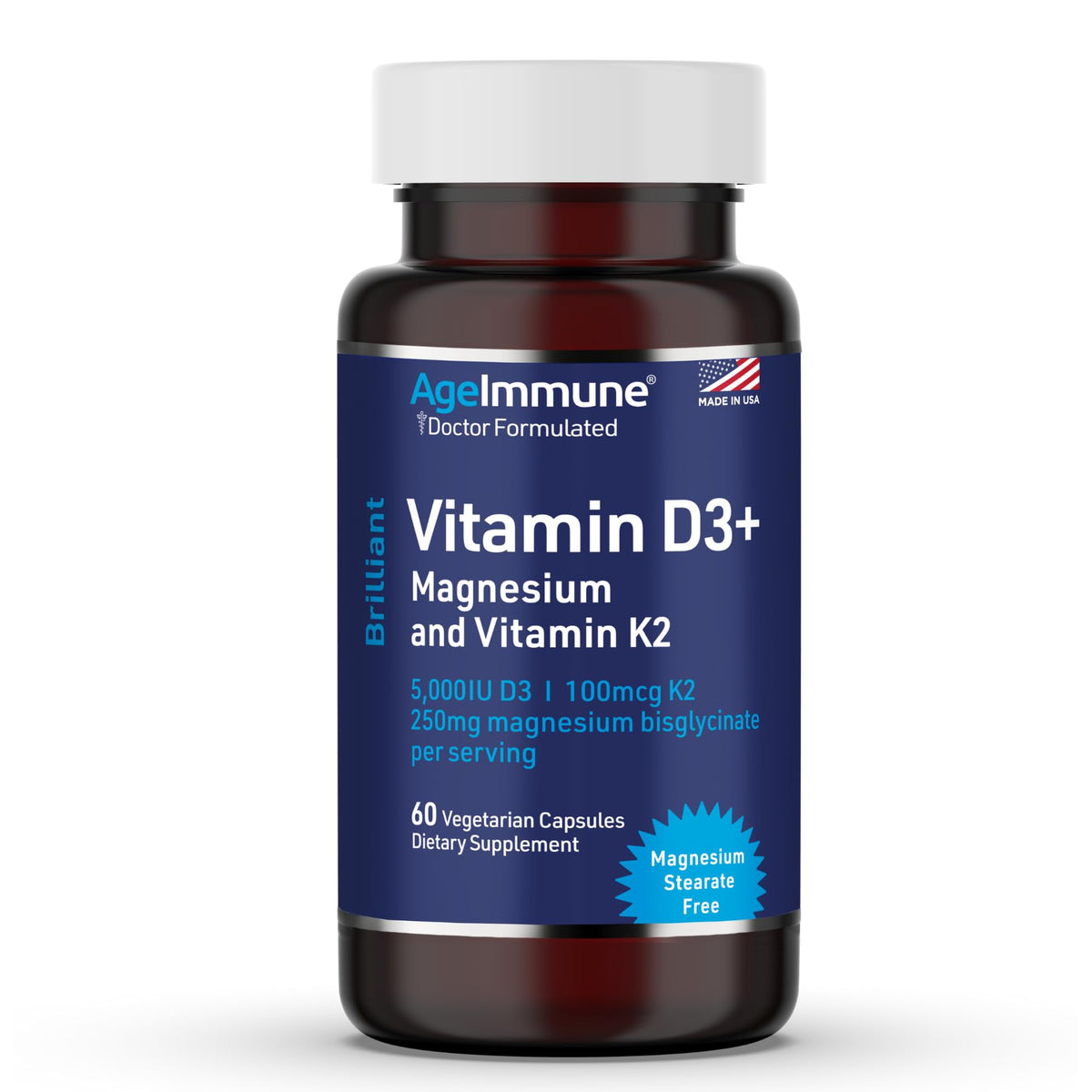 AgeImmune Brilliant D3+ Complex bottle front for daily immune support