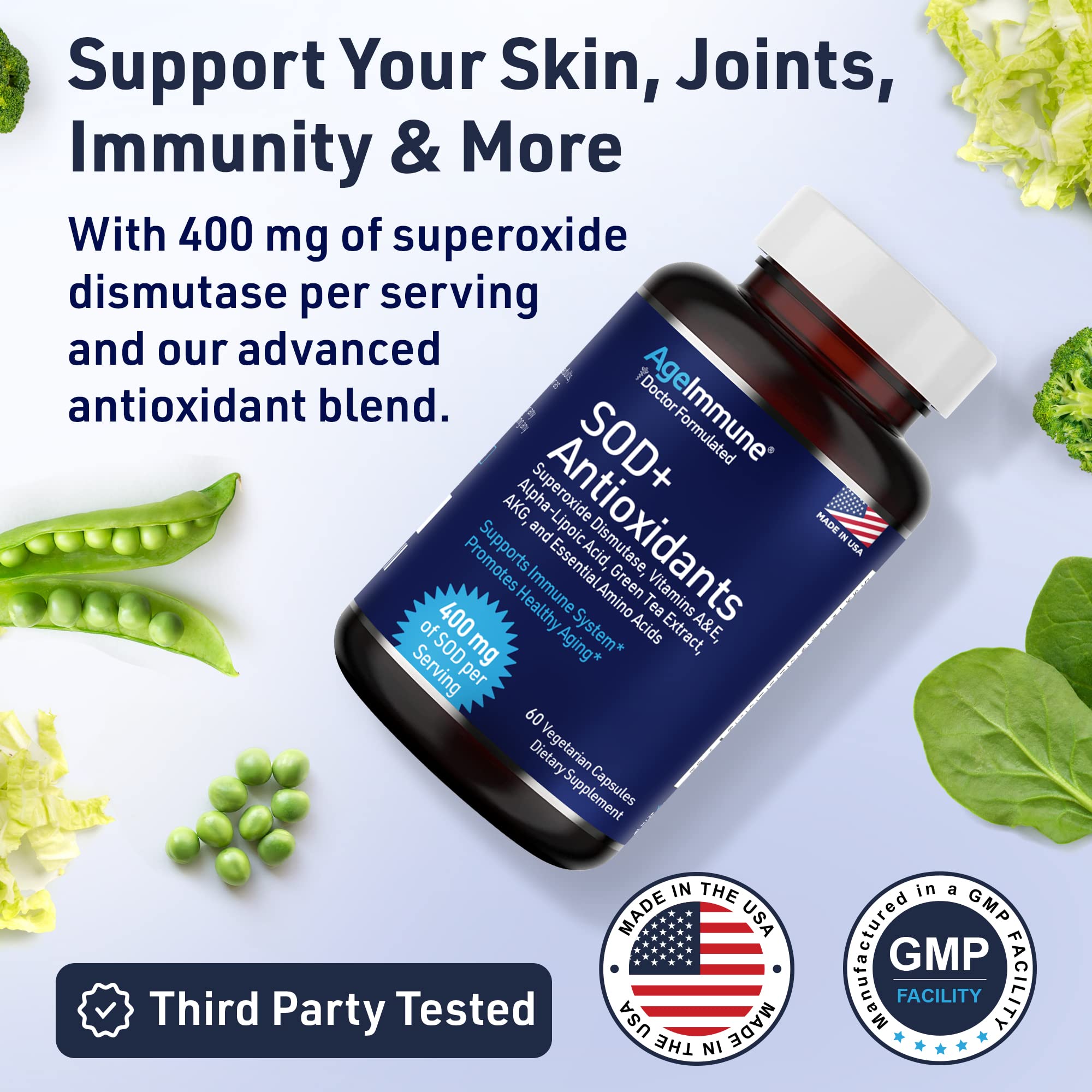 AgeImmune SOD Antioxidants Complex capsules-inside shows capsules prepared for daily intake