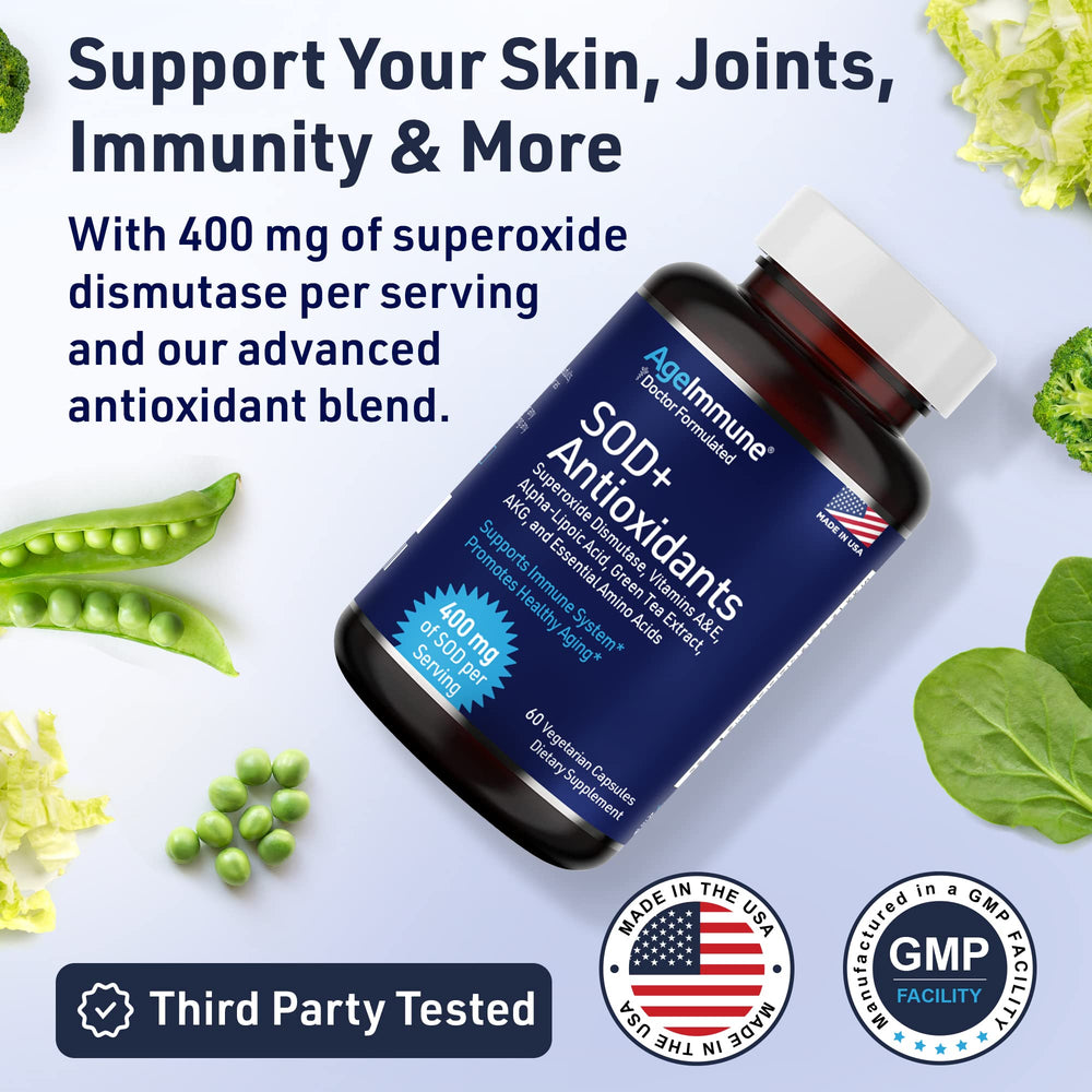 AgeImmune SOD Antioxidants Complex capsules-inside shows capsules prepared for daily intake