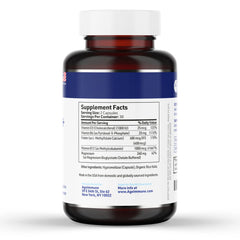 Close-up of AgeImmune capsules shows magnesium bisglycinate for gentle absorption.