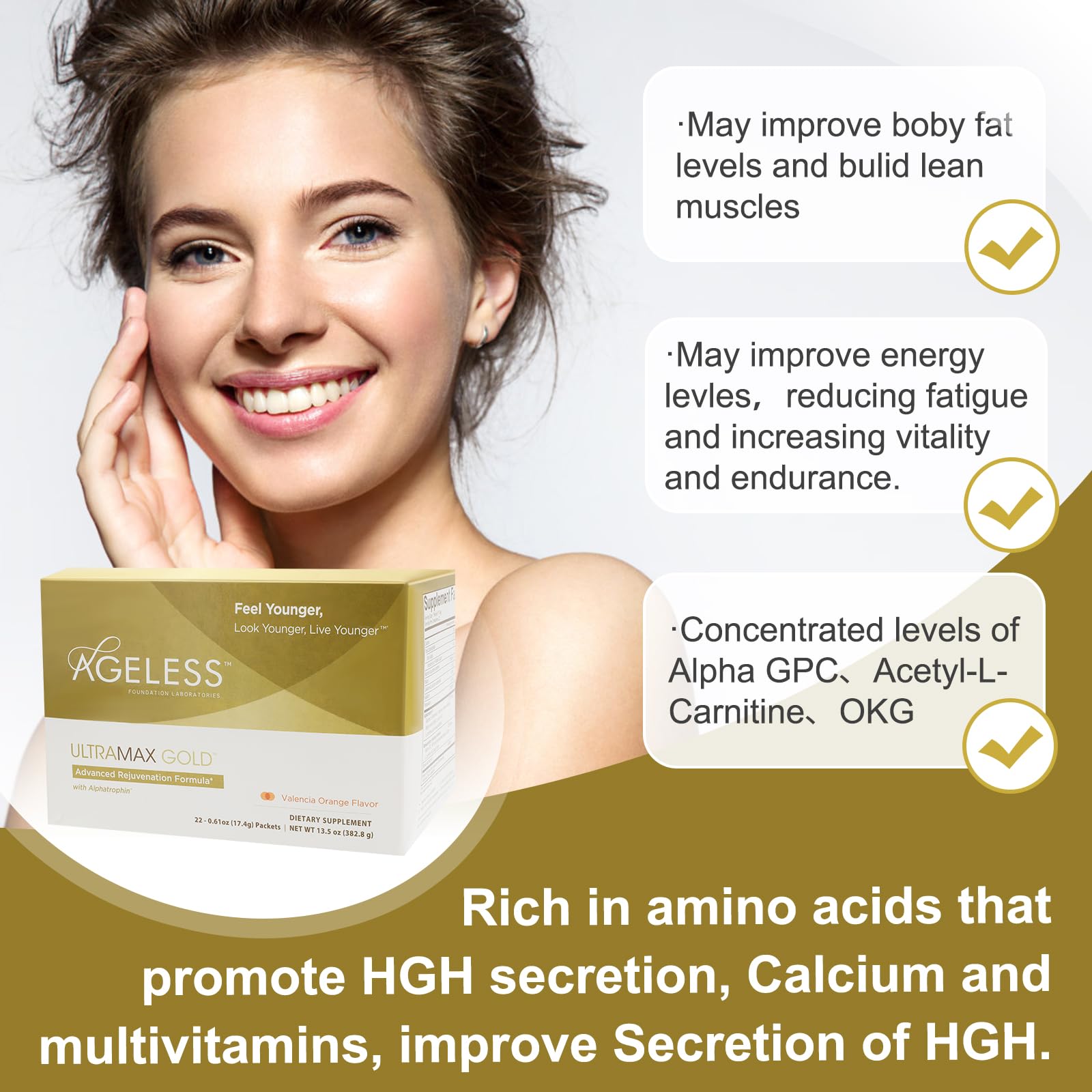 Ageless Foundation Laboratories effervescent powder in a glass, for quick hydration and energy.