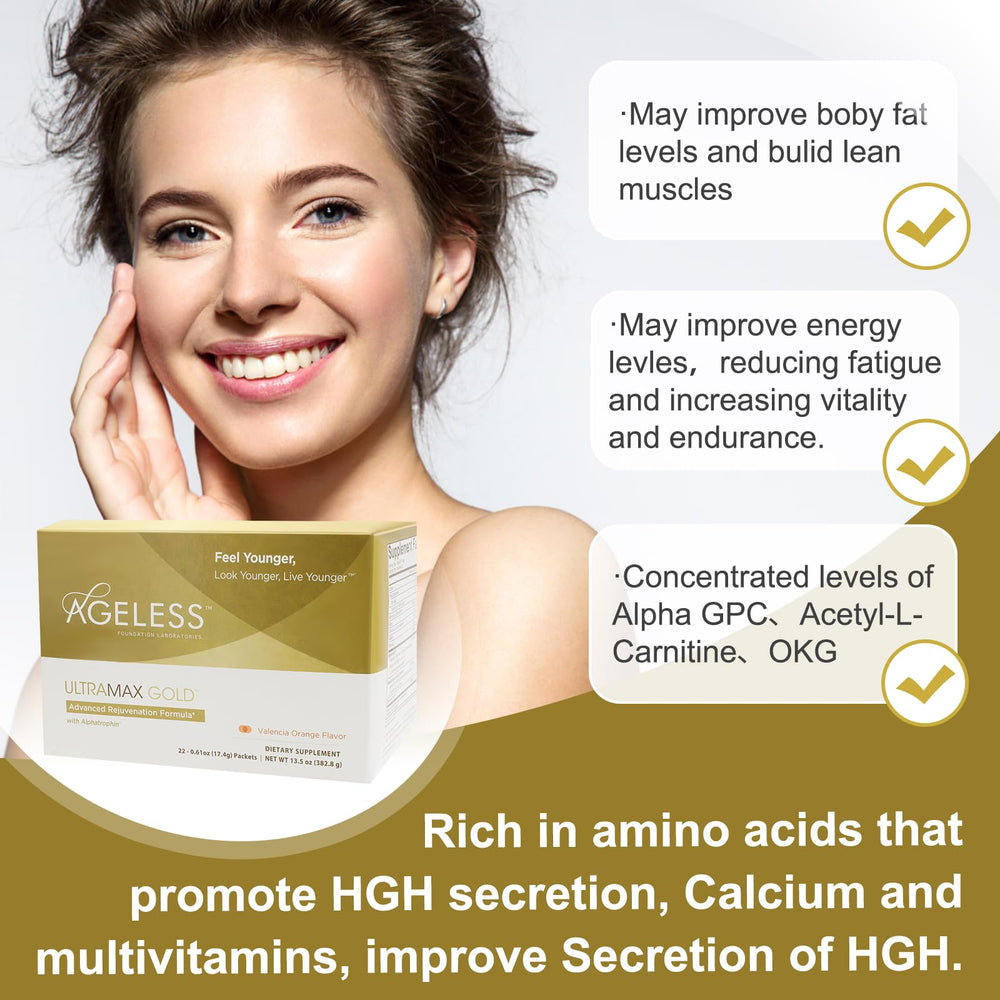 Ageless Foundation Laboratories effervescent powder in a glass, for quick hydration and energy.