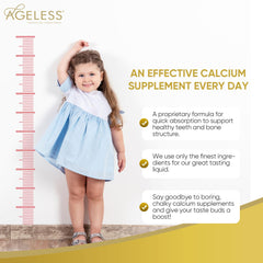 Ageless Kids liquid calcium ingredients include vitamin D, zinc, magnesium