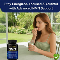 Ageless NMN 500mg capsules pour for easy daily intake and consistency