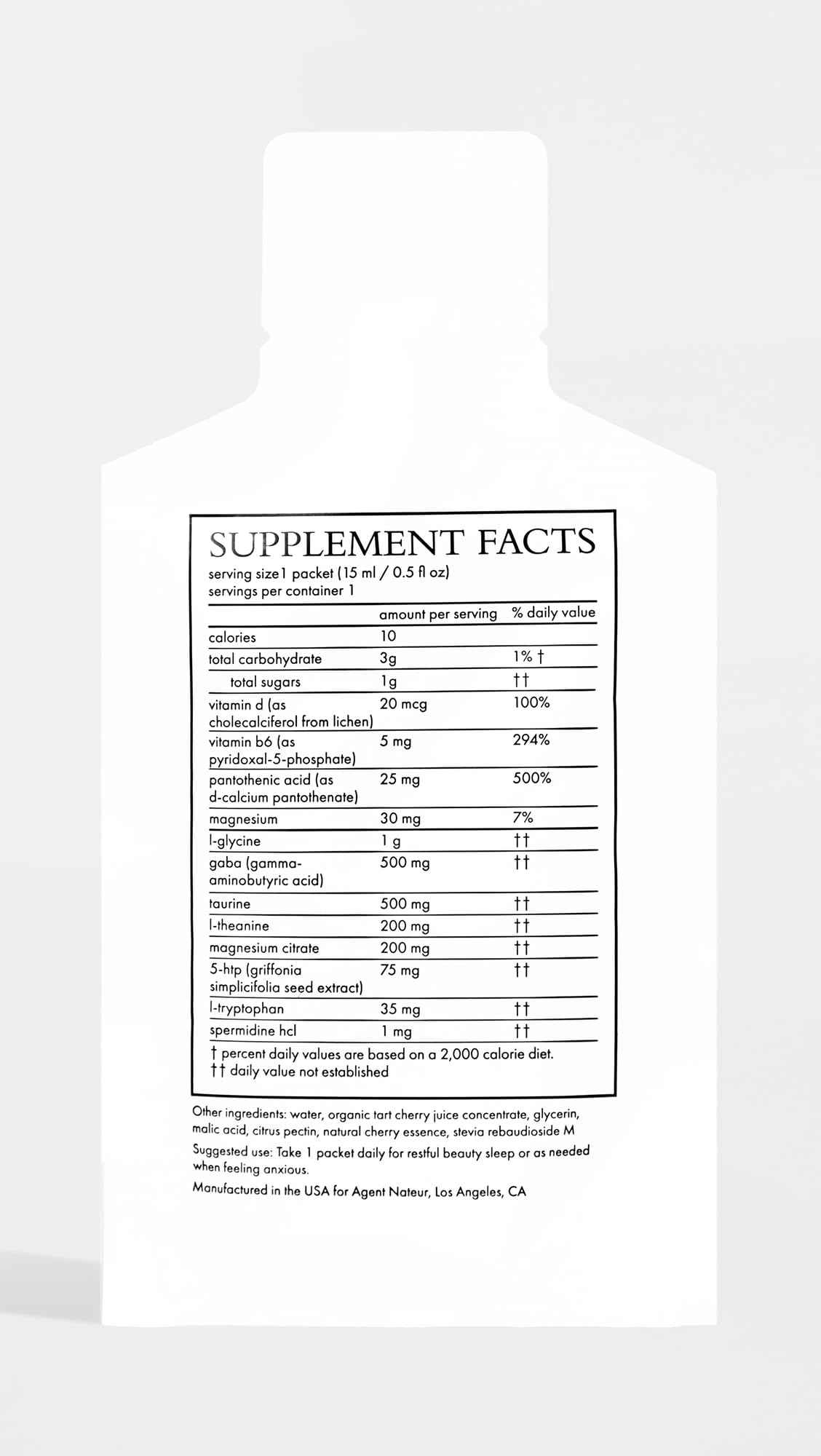 Agent Nateur Calm ingredients panel highlighting spermidine and taurine