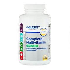 AGILIPET Equate bottle closeup showing daily multivitamin for adults 50+