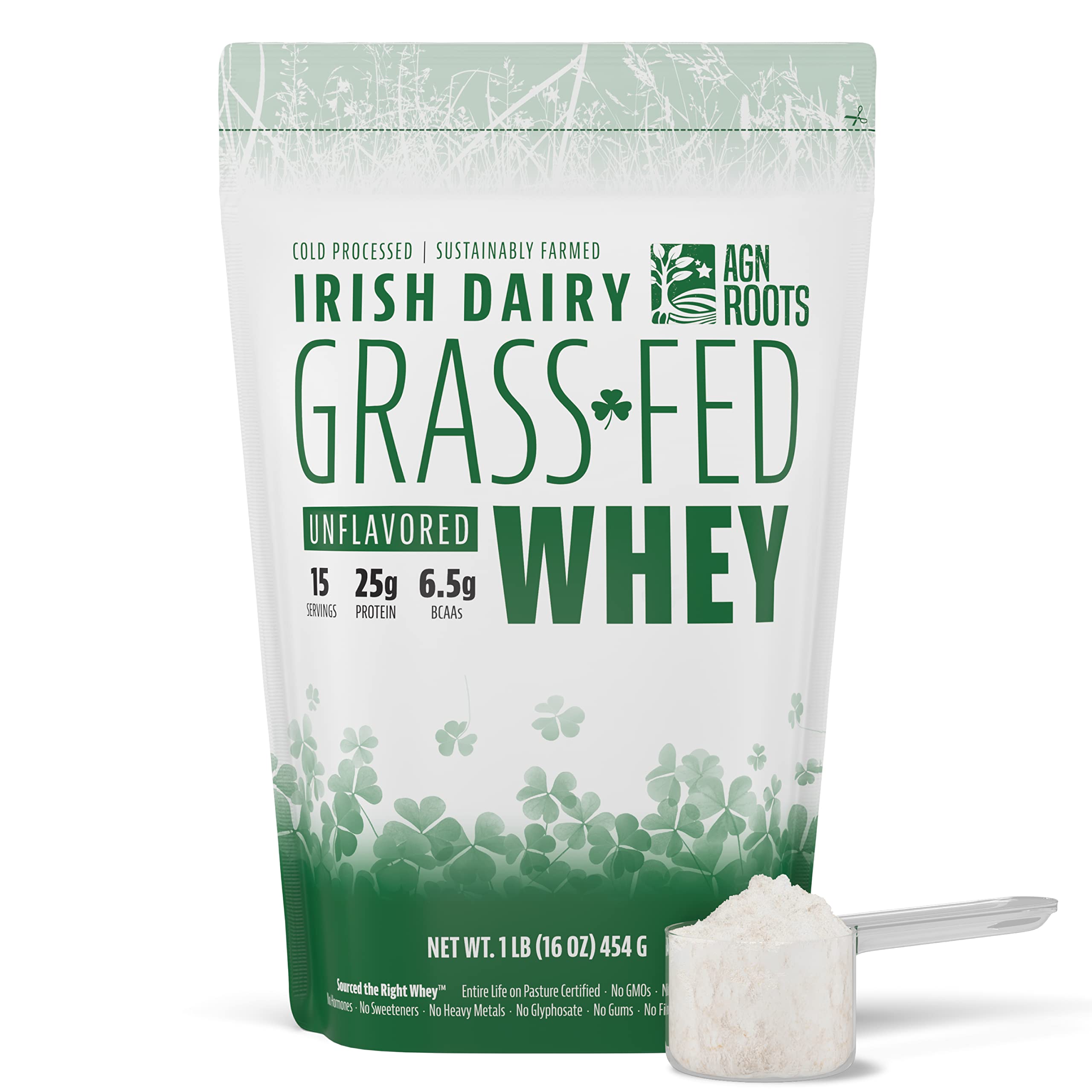 AGN Roots Grass-Fed Whey Isolate unflavored pouch ready for quick post-workout shakes