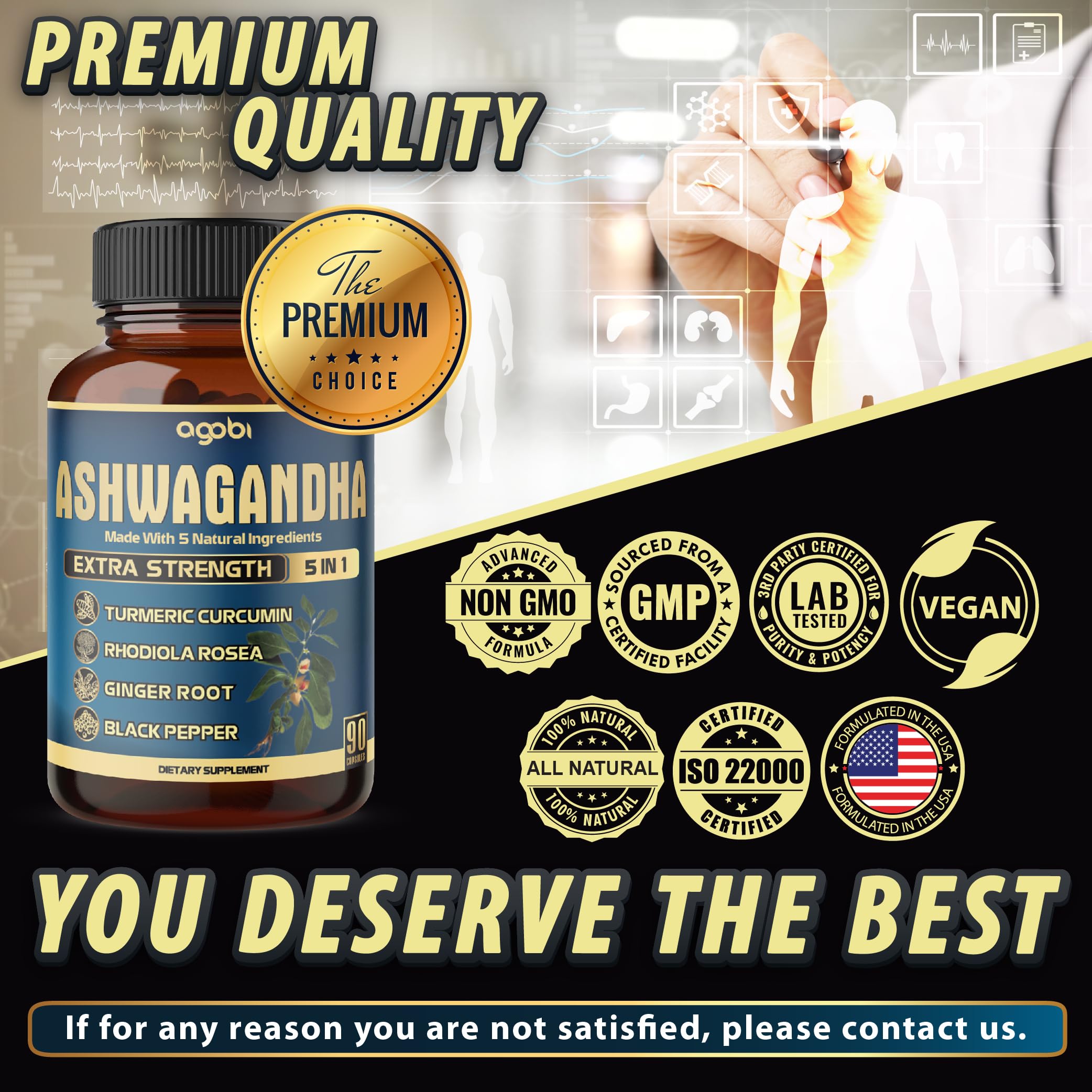 Agobi Ashwagandha extract capsules 5in1 boost visual.