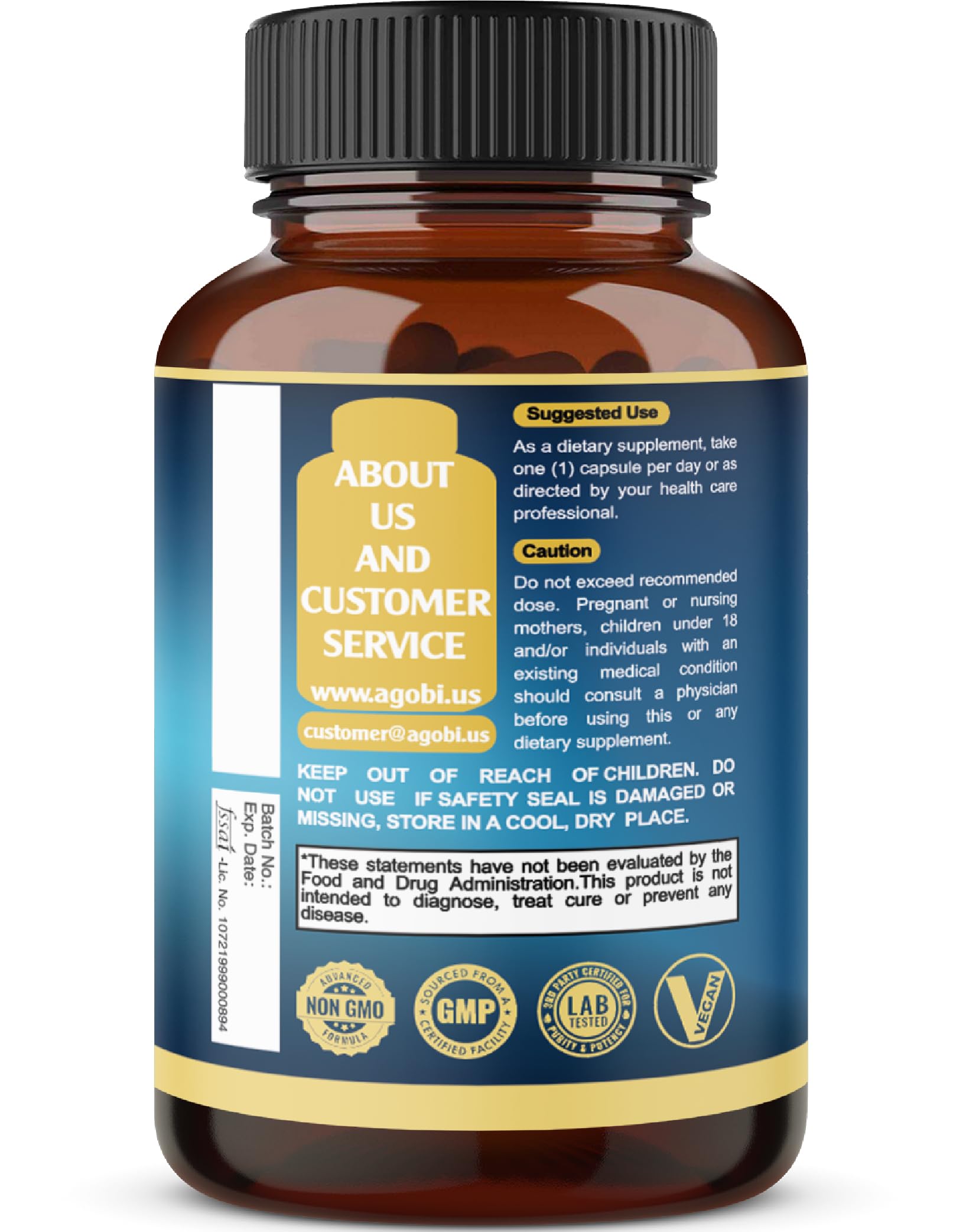 Agobi Ashwagandha extract capsules black-pepper-boost pill bottle scene.
