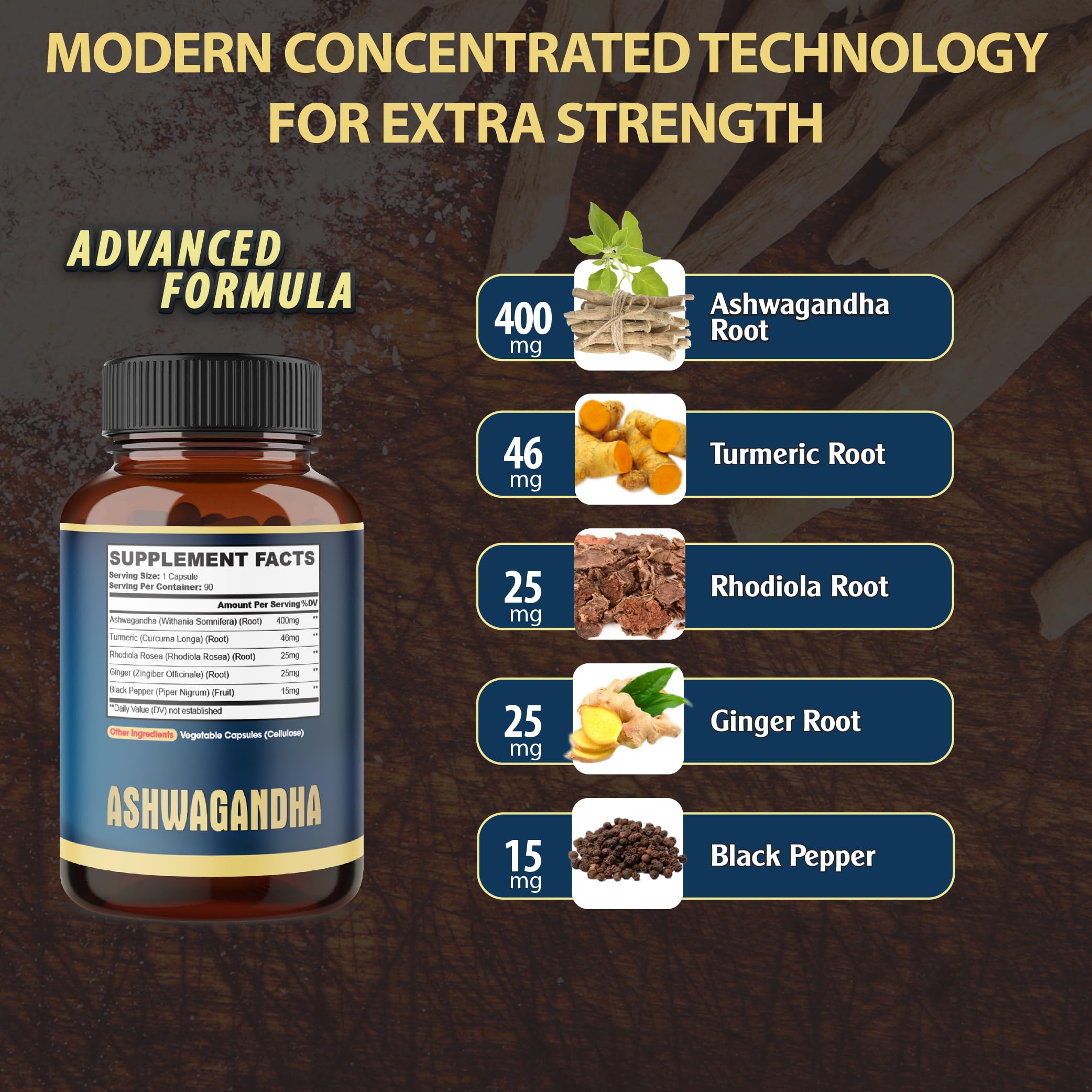 Agobi Ashwagandha extract capsules bottle back with supplement details for informed use.
