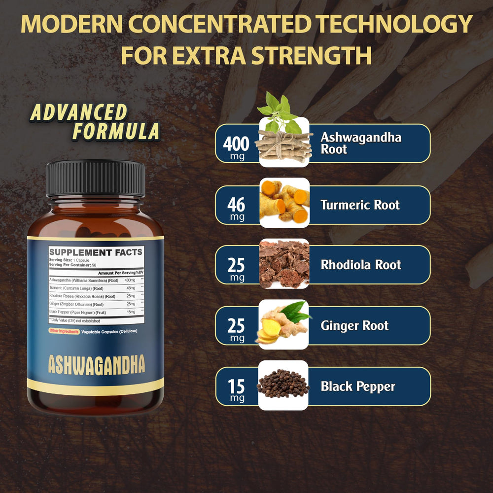 Agobi Ashwagandha extract capsules bottle back with supplement details for informed use.