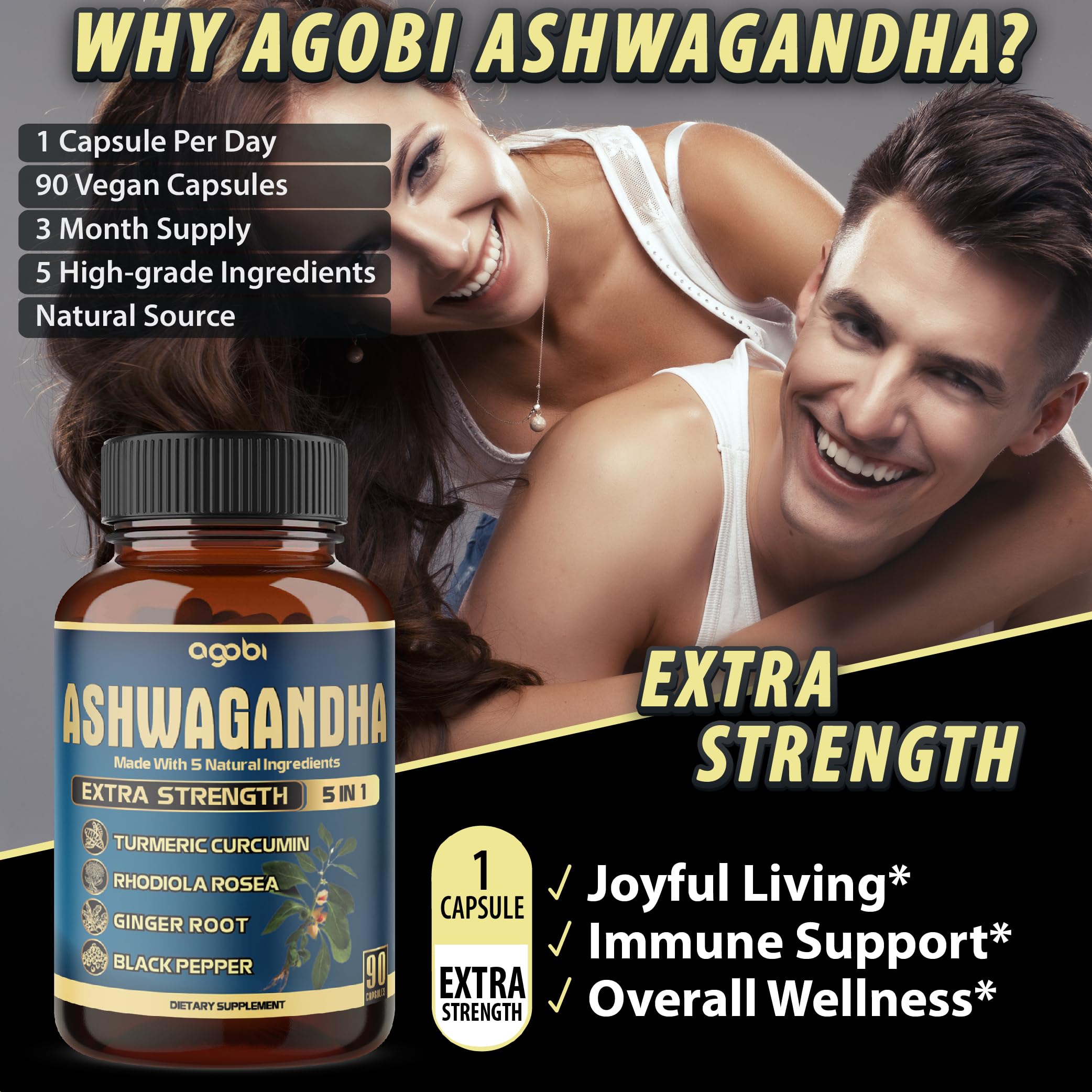Agobi Ashwagandha extract capsules daily-use scene for convenient wellness routine.